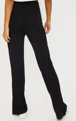 Black Drawstring Jersey Wide Leg Pants
