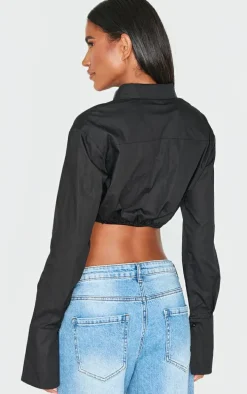 Black Elasticated Bust Detail Cropped Shirt