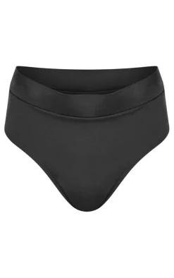 Black Elasticated Waist High Leg Bikini Bottoms