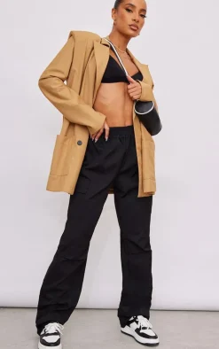 Black Elasticated Waist Straight Leg Cargo Pants