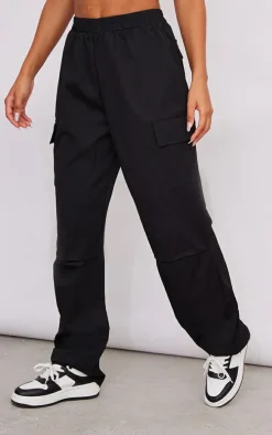 Black Elasticated Waist Straight Leg Cargo Pants