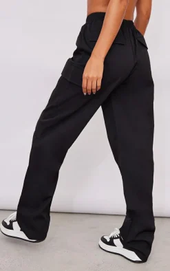 Black Elasticated Waist Straight Leg Cargo Pants