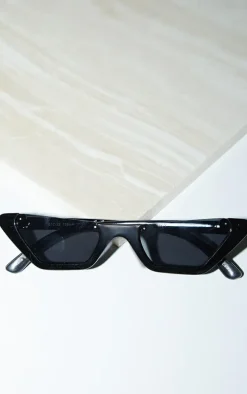 Black Extreme Cateye Cut Off Smoke Lens Sunglasses