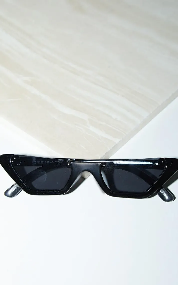 Black Extreme Cateye Cut Off Smoke Lens Sunglasses