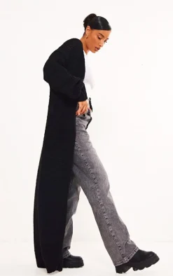 Black Extreme Chunky Knitted Slouchy Maxi Cardigan