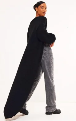 Black Extreme Chunky Knitted Slouchy Maxi Cardigan
