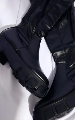 Black Extreme Chunky Sole Knee High Boots