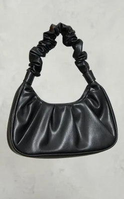 Black Extreme Ruched Handle Shoulder Bag