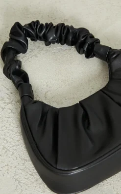 Black Extreme Ruched Handle Shoulder Bag