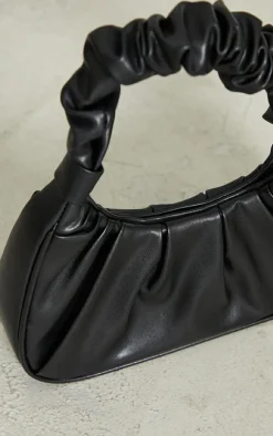 Black Extreme Ruched Handle Shoulder Bag