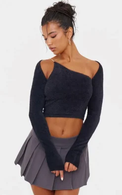 Black Eyelash Knit Shrug And Top Set