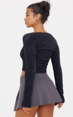 Black Eyelash Knit Shrug And Top Set