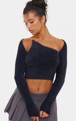 Black Eyelash Knit Shrug And Top Set