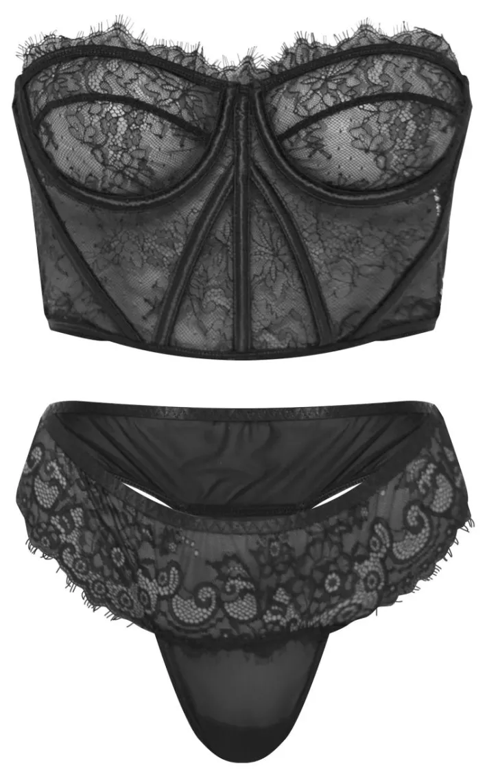 Black Eyelash Lace Corset Bra