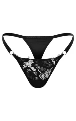 Black Eyelash Lace Thong