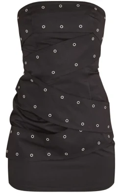 Black Eyelet Belted Wrap Bandeau Bodycon Dress