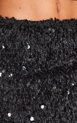 Black Faux Feather Sequin Micro Mini Skirt