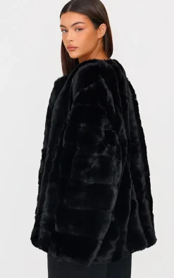 Black Faux Fur Bubble Vertical Coat