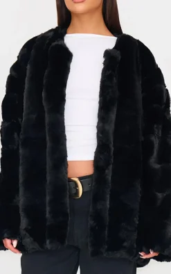 Black Faux Fur Bubble Vertical Coat