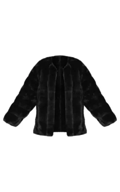 Black Faux Fur Bubble Vertical Coat
