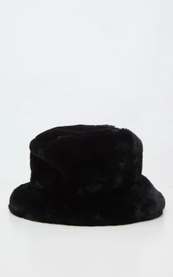 Black Faux Fur Bucket Hat