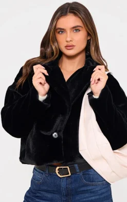 Black Faux Fur Cropped Blazer