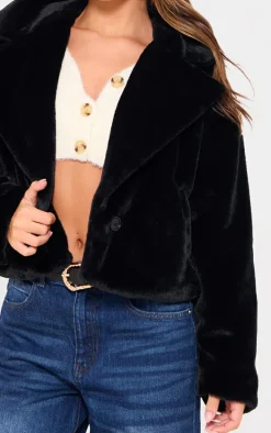 Black Faux Fur Cropped Blazer