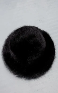 Black Faux Fur Fluffy Bucket Hat