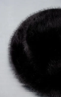 Black Faux Fur Fluffy Bucket Hat