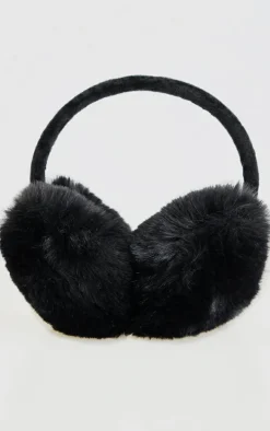 Black Faux Fur Heart Ear Muffs