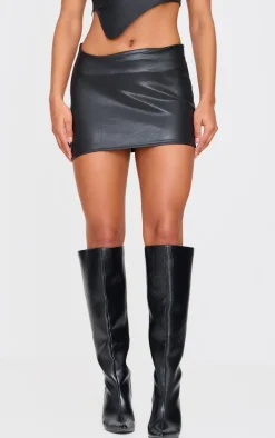 Black Faux Leather Asymmetric Hem Mini Skirt