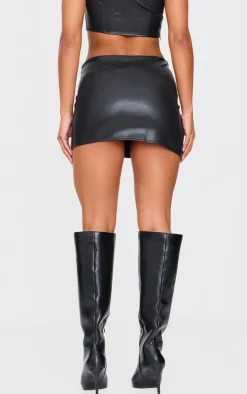 Black Faux Leather Asymmetric Hem Mini Skirt