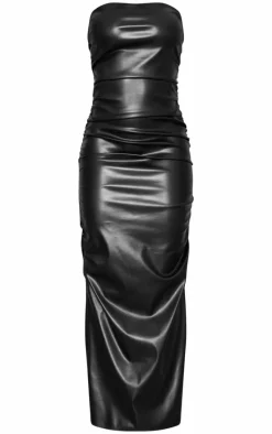 Black Faux Leather Bandeau Maxi Dress
