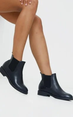 Black Faux Leather Basic Chelsea Ankle Boots
