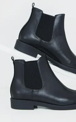 Black Faux Leather Basic Chelsea Ankle Boots