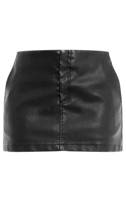 Black Faux Leather Basic Micro Mini Skirt
