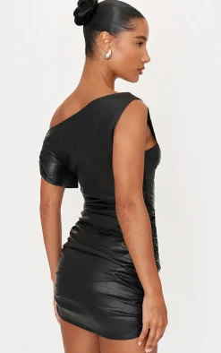 Black Faux Leather Buckle Detail Top