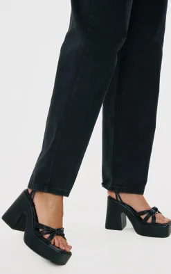 Black Faux Leather Chunky Platform Barley There Heeled Sandals