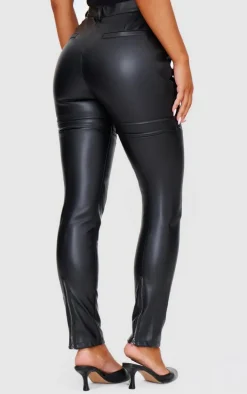 Black Faux Leather Contrast Panels Skinny Pants