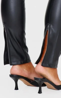 Black Faux Leather Contrast Panels Skinny Pants