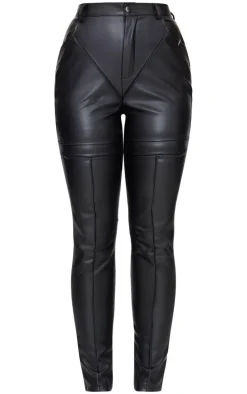Black Faux Leather Contrast Panels Skinny Pants