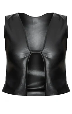 Black Faux Leather Cut Out Crop Top