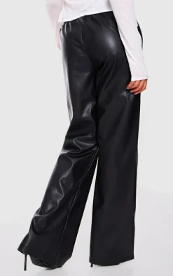 Black Faux Leather Elasticated Waist Straight Leg Pants