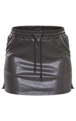 Black Faux Leather Elasticated Waist Mini Skirt
