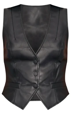 Black Faux Leather Fitted Vest