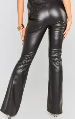 Black Faux Leather High Waisted Flared Pants