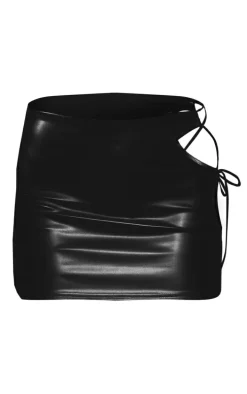 Black Faux Leather Lace Side Micro Mini Skirt