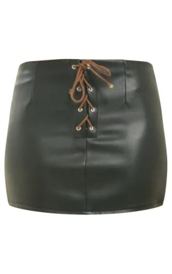 Black Faux Leather Lace Up Front Mini Skirt
