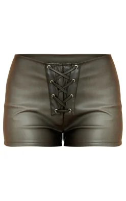Black Faux Leather Lace Up Hot Pant