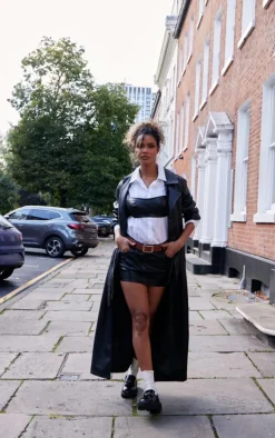 Black Faux Leather Low Rise Belted Mini Skirt